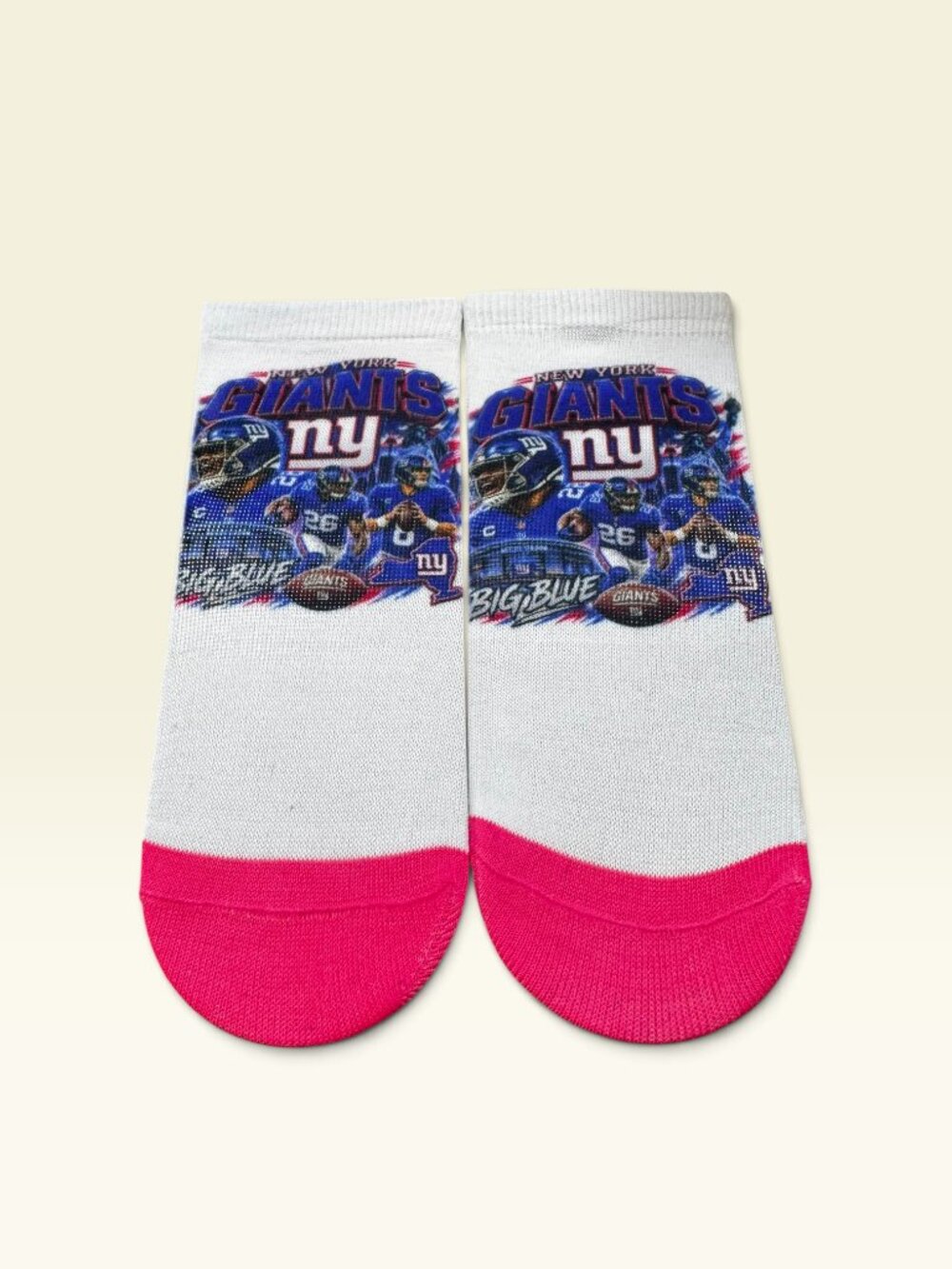 New York Giants Big Blue Ankle Socks, White and Pink